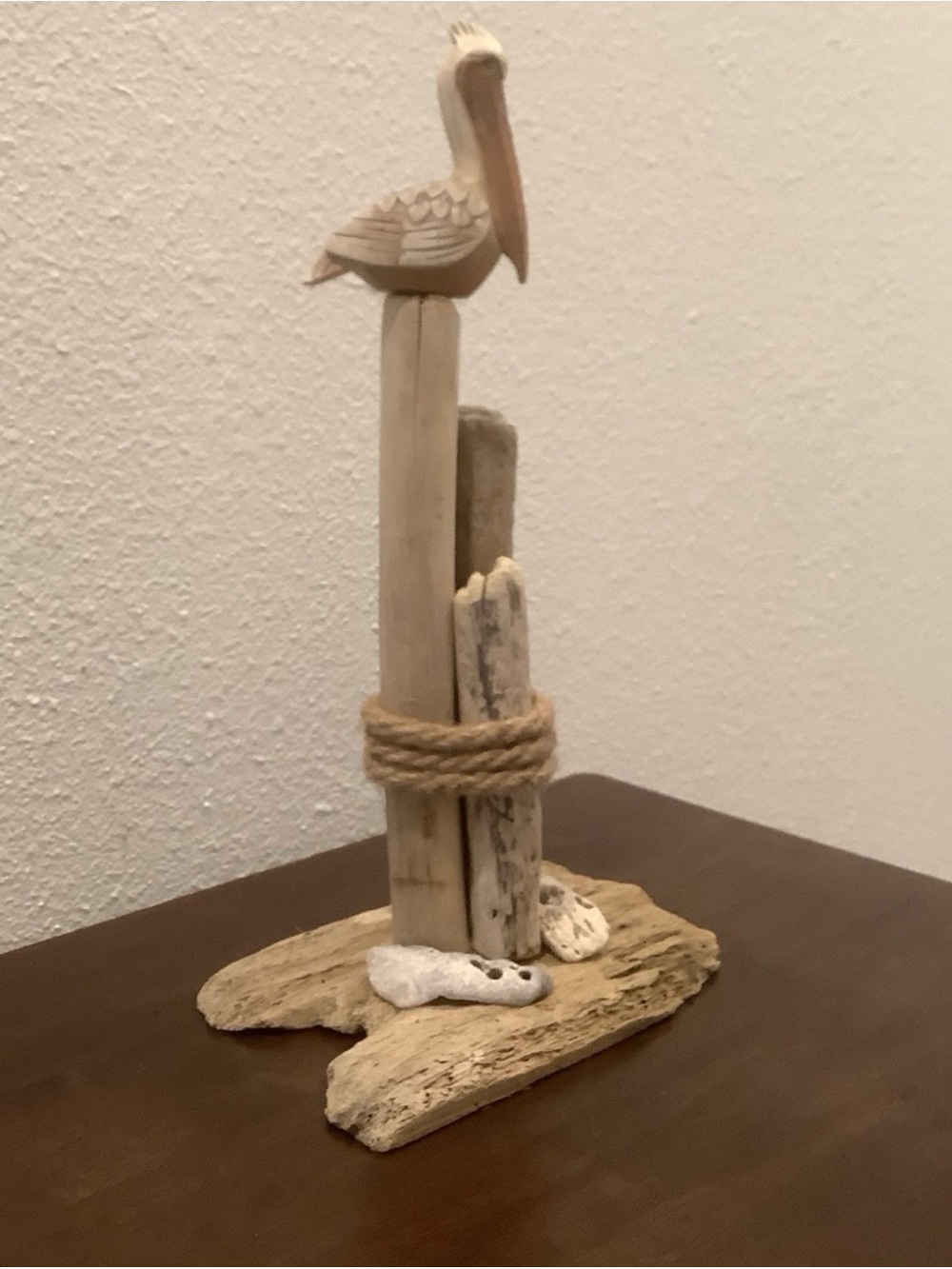 Driftwood Art, Beautiful Carved Wood Pelican, Driftwood Coastal Art - Picture 7 of 10